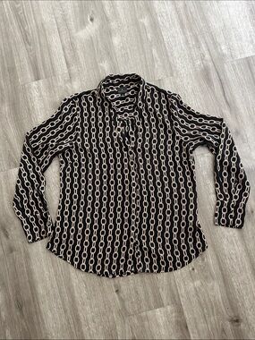 Worthington Black Button-Down Shirt with Cream Chain Print